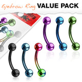 6 Pc Pack Of Titanium Basic Eyebrow Curve Rings