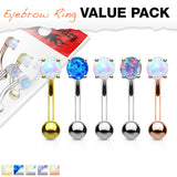 5 Pc Pack Of Opal Stone Gold Rose Gold Eyebrow Curve Ring