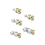 5 Pairs Of Mixed Size Prong Set CZ Stainless Steel Stud Earrings Pack