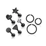 8 Pc Value Pack CZ Studs and Hoop For Lip Labret Ear Cartilage