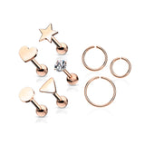 8 Pc Value Pack CZ Studs and Hoop For Lip Labret Ear Cartilage