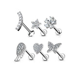 6 Pc Mix Value Pack Assorted CZ Labret Studs Ear Cartilage Tragus Helix