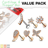 6 Pc Mix Value Pack Assorted CZ Labret Studs Ear Cartilage Tragus Helix