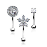 3 Pc Pre Loaded 14Kt. Gold Plated Eyebrow Ring Curved Barbells With Gem Box