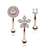 3 Pc Pre Loaded 14Kt. Gold Plated Eyebrow Ring Curved Barbells With Gem Box
