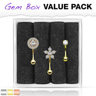 3 Pc Pre Loaded 14Kt. Gold Plated Eyebrow Ring Curved Barbells With Gem Box