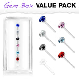 7 Pc 20G Prong Set Surgical Steel Retainer Nose Stud Rings Box