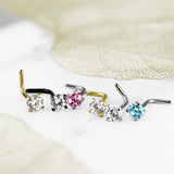 7 Pc 20G Prong Set CZ Surgical Steel Retainer L Bend Nose Stud Rings Box