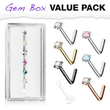 7 Pc 20G Prong Set CZ Surgical Steel Retainer L Bend Nose Stud Rings Box