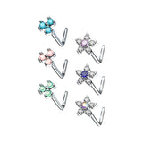 6 Pc 20G Opal CZ Flower Surgical Steel L Bend Nose Stud Rings Box