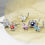 6 Pc 20G CZ Flower Butterfly Surgical Steel L Bend Nose Stud Rings Box