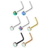 7 Pc Box 20G Opal Set Surgical Steel L Bend Nose Stud Rings