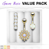 3 Pc Box Set Assorted Opal CZ Navel Belly Button Ring