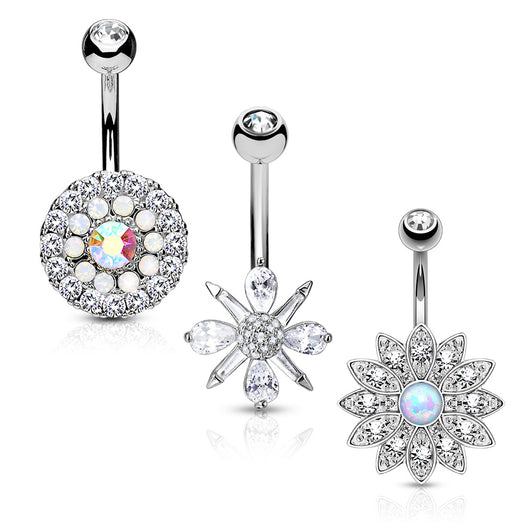 3 Pc Box Set Assorted Opal CZ Surgical Steel Navel Belly Button Ring