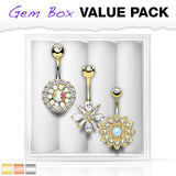 3 Pc Box Set Assorted Opal CZ Surgical Steel Navel Belly Button Ring