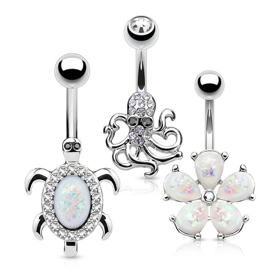 3 Pc Box Package Assort Opal Navel Belly Button Rings
