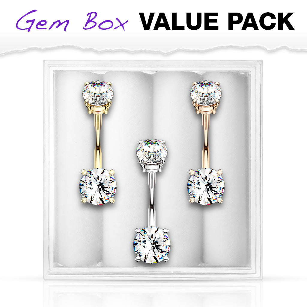 3 Pc Box Package 14K Gold Plated CZ Navel Belly Button Ring ...