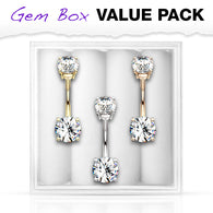 3 Pc Box Package Gold Plated CZ Navel Belly Button Ring