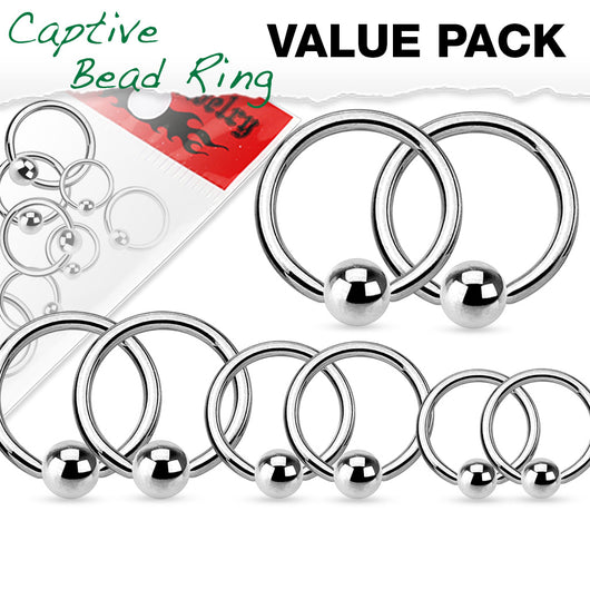 4 Pairs Mixed Sz 316L Surgical Steel Captive Bead Rings Helix Tragus
