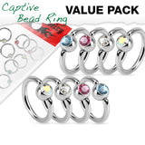 4 Pairs CZ  316L Surgical Steel Captive Bead Rings Helix Tragus