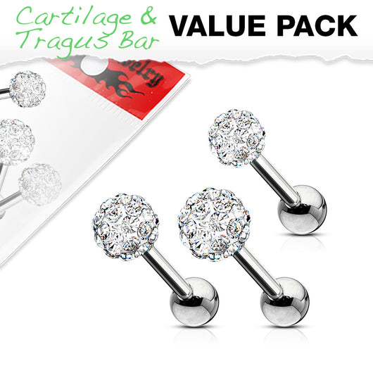 Value Pack 3 Pcs 3mm 4mm 5mm Ferido Ball Cartilage Triple Tragus Helix Barbell Studs