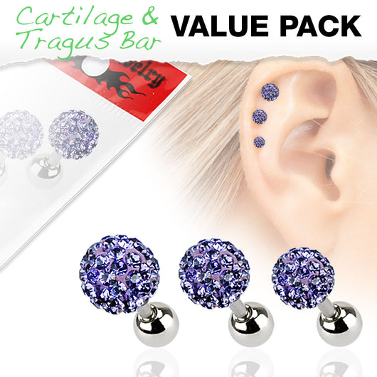 Value Pack 3 Pcs Purple Ferido Ball Cartilage Tragus Helix Barbell