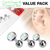 Value Pack 3 Pcs Opal Cartilage Tragus Helix Barbell Studs
