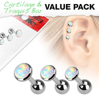 3 Pcs 3mm 4mm 5mm White Opal Top Cartilage Tragus Helix Barbell Studs
