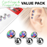 Value Pack 3 Pcs Opal Cartilage Tragus Helix Barbell Studs