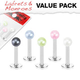 Value Pack 5 Pcs Coated Acrylic Balls Lip Labret Monroe Studs