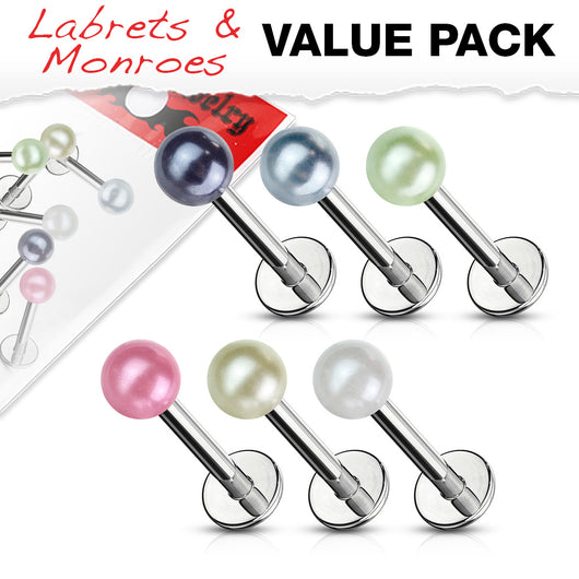 Value Pack 5 Pcs Coated Acrylic Balls Lip Labret Monroe Studs