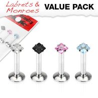 Value Pack 4 Pcs Internal Threaded Square CZ Lip Labret Monroe Studs