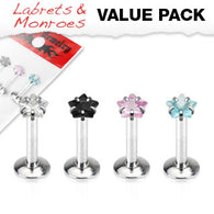 Value Pack 4 Pcs Internal Threaded Star CZ Lip Labret Monroe Studs