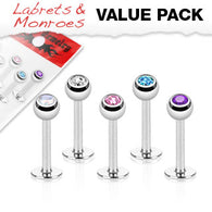 Value Pack 5 Pcs CZ Ball Top Lip Labret Monroe Studs 5/16