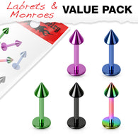 Value Pack 5 Pcs Titanium IP Spike Lip Labret Monroe Studs