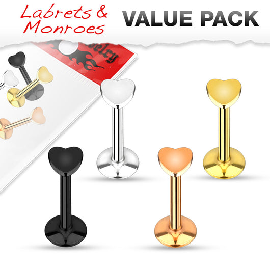Value Pack 4 Pcs Heart Top IP Lip Labret Monroe Studs