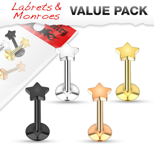Value Pack 4 Pcs Star Top IP Lip Labret Monroe Studs