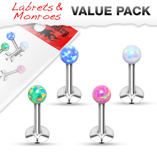 Value Pack 4 Pcs Internal Threaded Opal Ball Lip Labret Monroe Studs