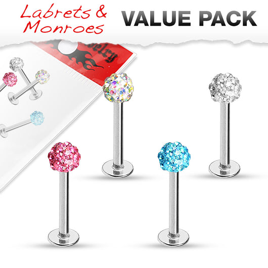Value Pack 4 Pcs Ferido CZ Ball Lip Labret Monroe Studs