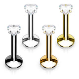 Internally Threaded Heart CZ Labret Monroe Ear Cartilage Studs