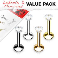 Internally Threaded Heart CZ Labret Monroe Ear Cartilage Studs