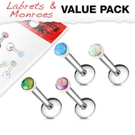 4 Pc Pack Internal Threaded Opal Top Labret Tragus Ear Cartilage Studs