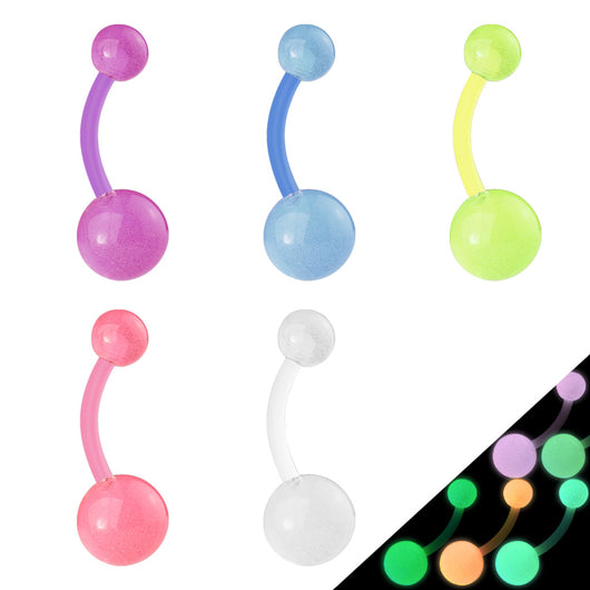 5 Pc Value Pack Of BioFlex Glow In Dark Navel Belly Button Rings