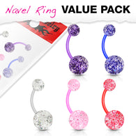 5 Pc Value Pack Of BioFlex Glitter Navel Belly Button Rings