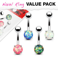 4 Pc Value Pack Of Opal Glitter Navel Belly Button Rings