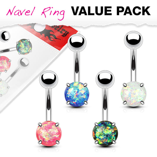 4 Pc Value Pack Of Opal Glitter Navel Belly Button Rings