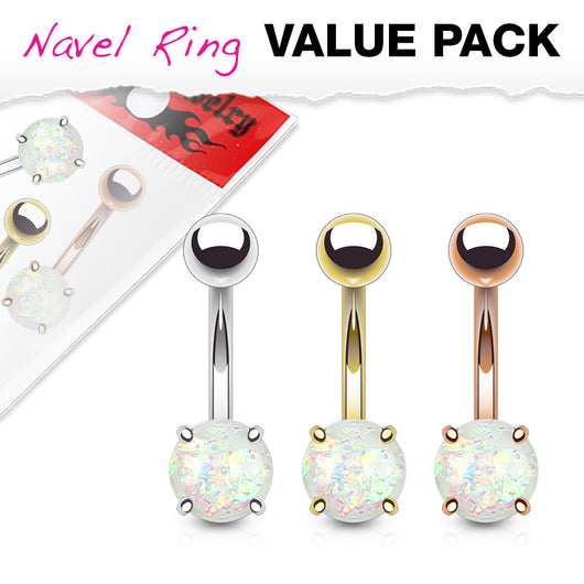 3 Pc Value Pack Of Gold Plated Opal Glitter Navel Belly Button Rings