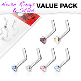 6 Pcs Surgical Steel Prong Set 2 MM CZ L Bend Nose Screws