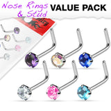 6 Pcs Surgical Steel Prong Set 2 MM CZ L Bend Nose Screws