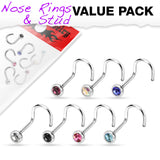 7 Pcs Set Surgical Steel Assorted 2 MM CZ Nose Screws